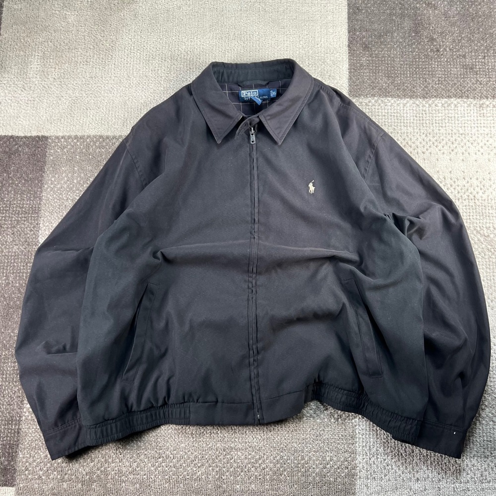 Polo Ralph Lauren Mens Size XL Black Full Zip Harrington Jacket Plaid Lined